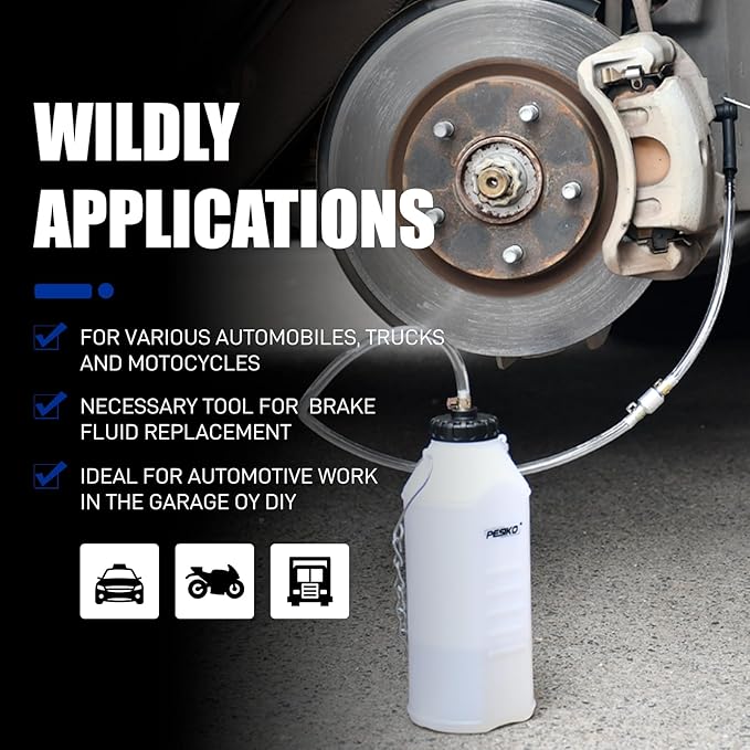 1L Brake Bleeder Bottle, Brake Fluid Bleeder Kit with One Way Check Valve 24 inch Tube and Rubber Connector for Collect Brake Fluid