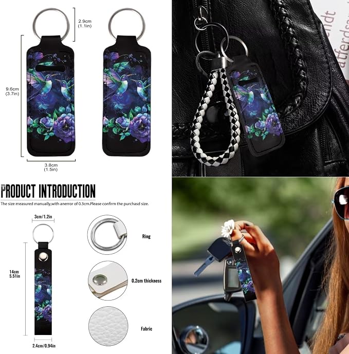 Suobstales Hummingbird Floral Print Car Seat Cover with Steering Wheel Cover, Seat Belt Pads, Car Trash Can, Coasters, Rear View Mirror Cover, Keychains, 13 Pcs Car Accessories Universal for SUV Truck