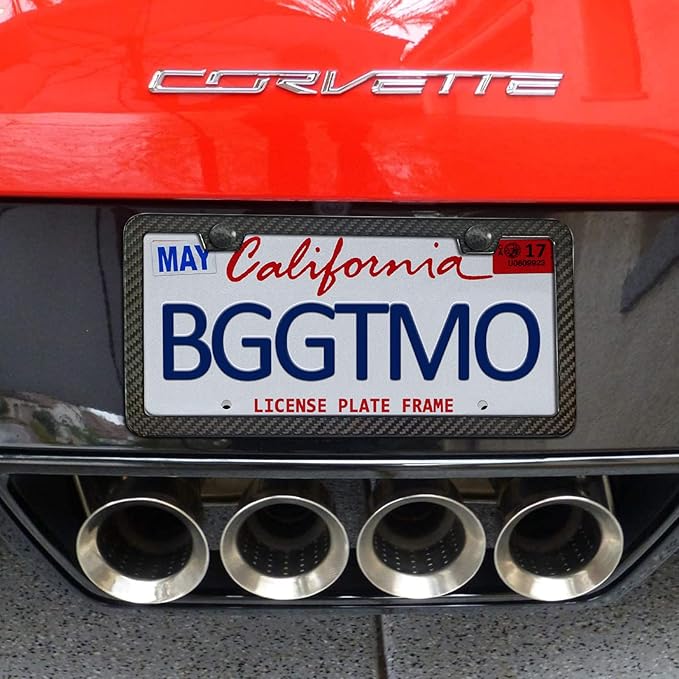 BGGTMO License Plate Frame Carbon Fiber - Stainless Steel License Plate Frames Handmade Covering 100% Real Carbon Fiber | Stainless Steel Tamper Proof License Plate Screws | Slim Frame Qty 1