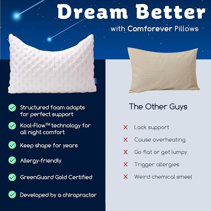 KUCEY Cooling Side Sleeper Pillow for Neck and Shoulder Pain, Luxury Shredded Memory Foam Curved Bed Pillows for Sleeping Set of 1- Adjustable Queen Size- Washable Cover Crescent White