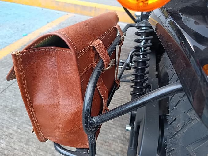 Motorcycle Side Pouch Brown Leather Side Pouch Saddlebags Saddle Panniers 2Bag Gift for Bike Lovers (9 x11 inch)