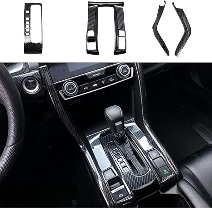 Center Console auto Shift Panel Cover Trim Cover kit Compatible with Honda Civic 2016-2021 Sedan Interior ABS Carbon Fiber (4 Pcs)(Adapted to Left Rudder-Hand Steering Wheel)