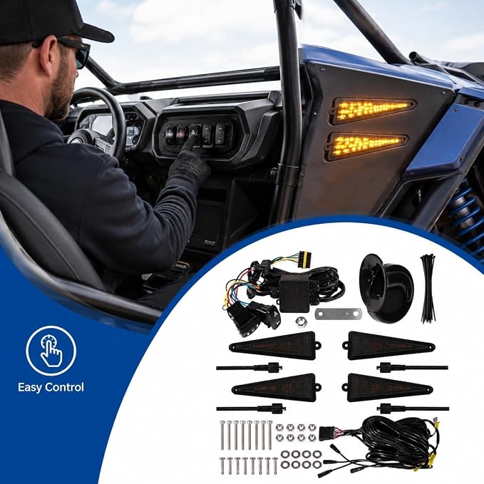 UTV Triangle Turn Signal Kit with 110dB Horn Pre-Wired Plug and Play ATV Blinker Kit with Amber LED Hazard Lights Rocker Switch Universal Street Legal Kit Compatible Polaris Can-Am Golf Cart