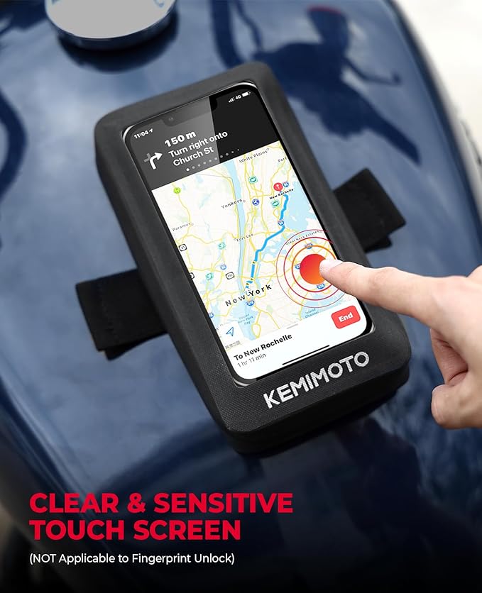 KEMIMOTO Motorcycle Waterproof Tank Bag Phone Pouch Case TPU Bag Sensitive Touch Screen Compatible for Cell Phone up to 6.5 Inch Black