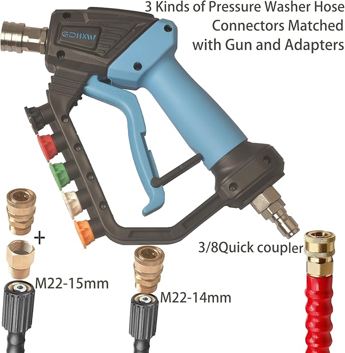 GDHXW 5000 PSI High Power Pressure Washer Gun with Swivel,with Foam Cannon 2 Adapter 5 Pressure Washer Nozzles