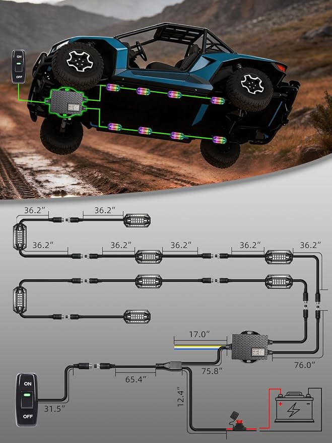 8 Pods RGB LED Rock Lights Aluminum 3D Multi-Sided Lighting w/Brake Turn Signal Reverse Mode, APP & Remote Control Music Voice Sync Underglow Lights for Trucks Offroad Utv Waterproof