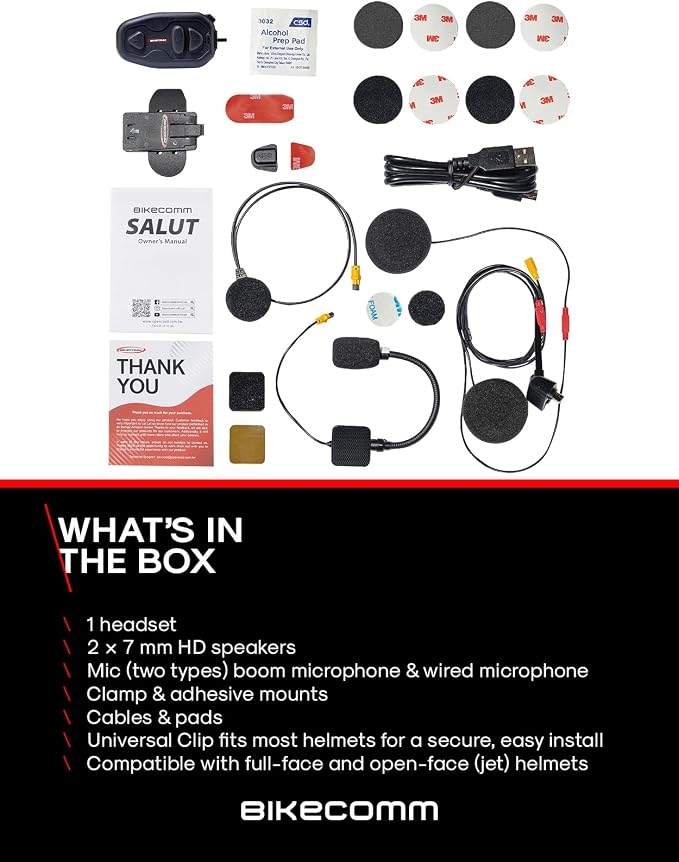 BIKECOMM Salut Motorcycle Helmet Speakers Intercom – 1000M Range Wireless Speakers - Helmet Communication System, IP67, Black