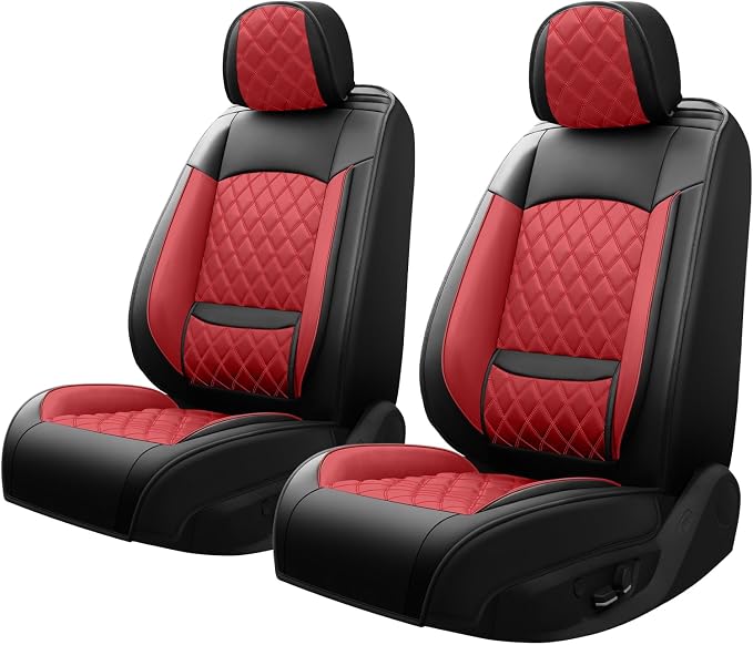 Fit Edge Car Seat Covers for Ford Edge 2007-2025 2026 - Luxury Leather, Anti-Slip, All-Weather, Waterproof & Breathable, Airbag Compatible, 2 Front Seats Only (Red)