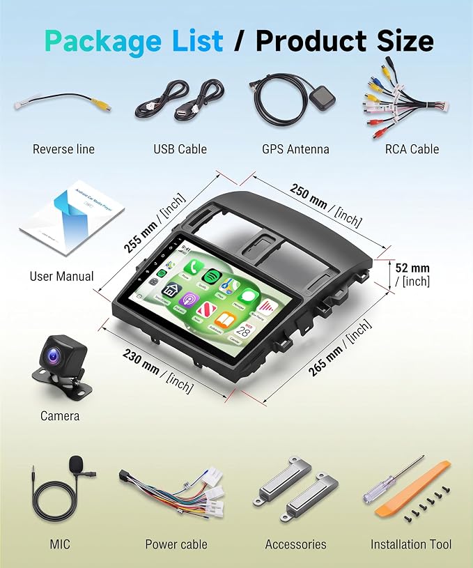 4Core 4G+64G Android 15 Car Radio for Toyota Corolla 2009-2013, 5G-WiFi, Car Stereo Wireless Carplay, Rimoody 9'' HD Touchscreen Mirror Link GPS Navigation Bluetooth FM/RDS EQ-32 SWC Backup Camera