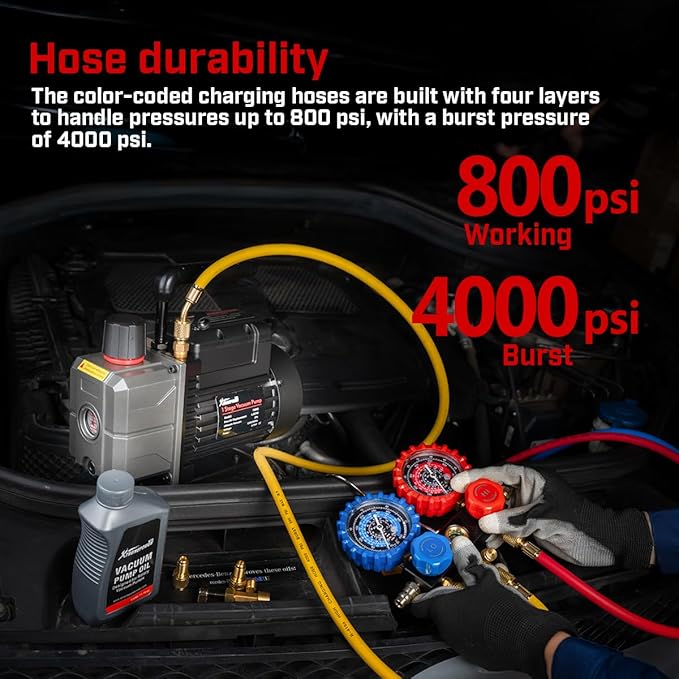 XtremepowerUS 1/3 HP 3.5CFM Single Stage A/C Vacuum Pump and AC Manifold Gauge Kit, for R32, R134a R22 R410a Systems, HVAC Air Conditioning Refrigeration Recharging Can Tap