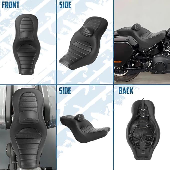 One-Piece Driver Passenger Seat Motorcycle 2-Up Seat with Driver Backrest Cushion Pad Compatible with Harley Softail Sport Glide FLSB Low Rider FXLR FXLRS FXLRST 2018-Later (Black Stripe Stitching)