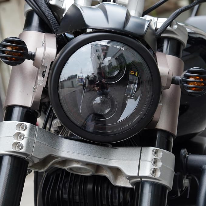 5.75inch Headlight 5-3/4 Black Motorcycle Smoked White Halo DRL Front Light for Indian Scout Dyna Wide Glide XL1200 XG750 883 48 Night Road