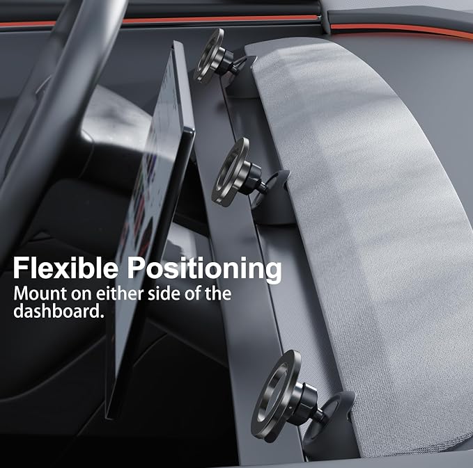YONZEE Magnetic Phone Mount Compatible with 2025-2026 Model Y Juniper and 2024-2026 Tesla Model 3 Highland, Dashboard Ball Joint Base, Strong Magnetic Holder Ring, 360° Rotation