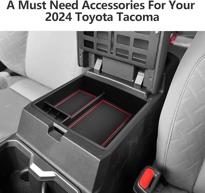 LUWU 2025 2026 Tacoma Center Console Organizer Fit for 2024 2025 2026 Tacoma Accessories Armrest Storage Box Armrest Organizer Insert Tray Armrest Console Organizer (Red)