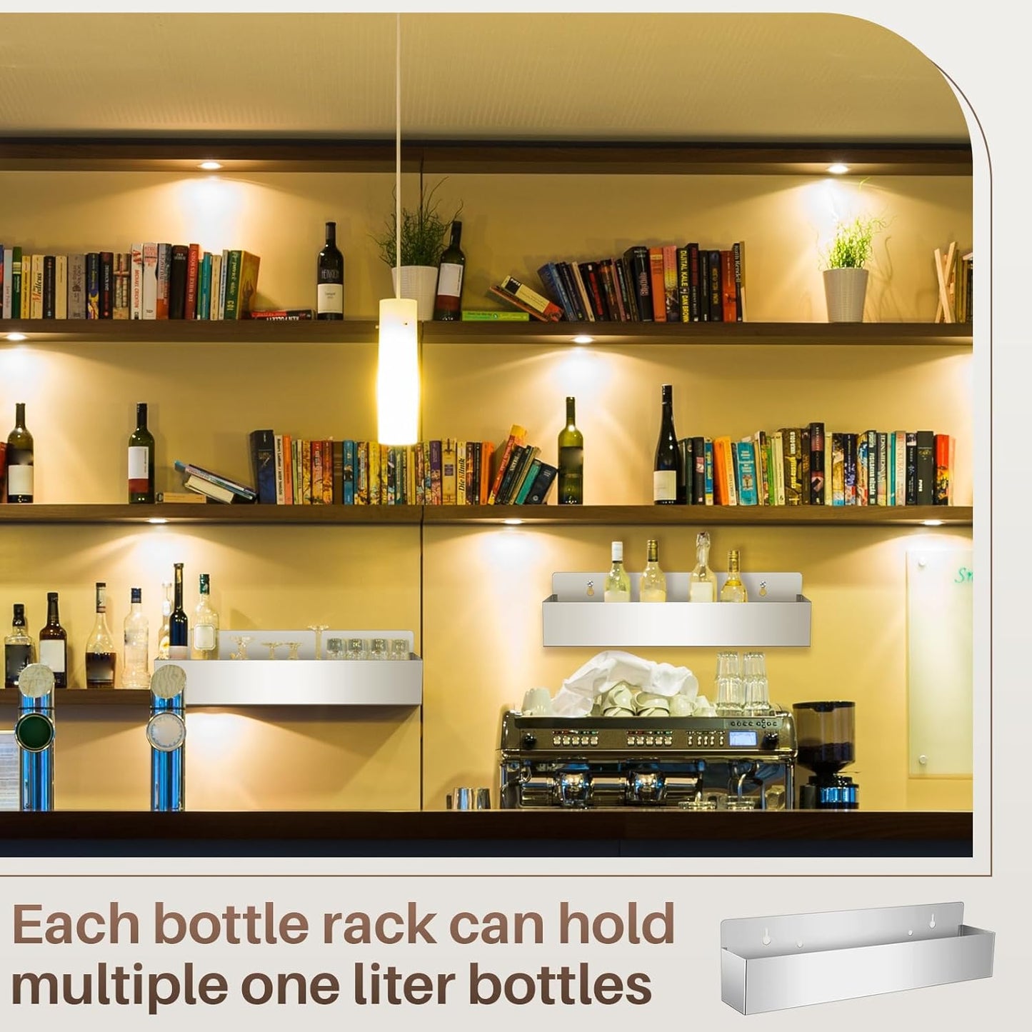 Tanlade 2 Pieces 32 Inch Single Speed Rail Stainless Steel Liquor Bottle Holder Wall Mounted Spray Bottle Rack Drink Rail Shelf for Bars, Silver