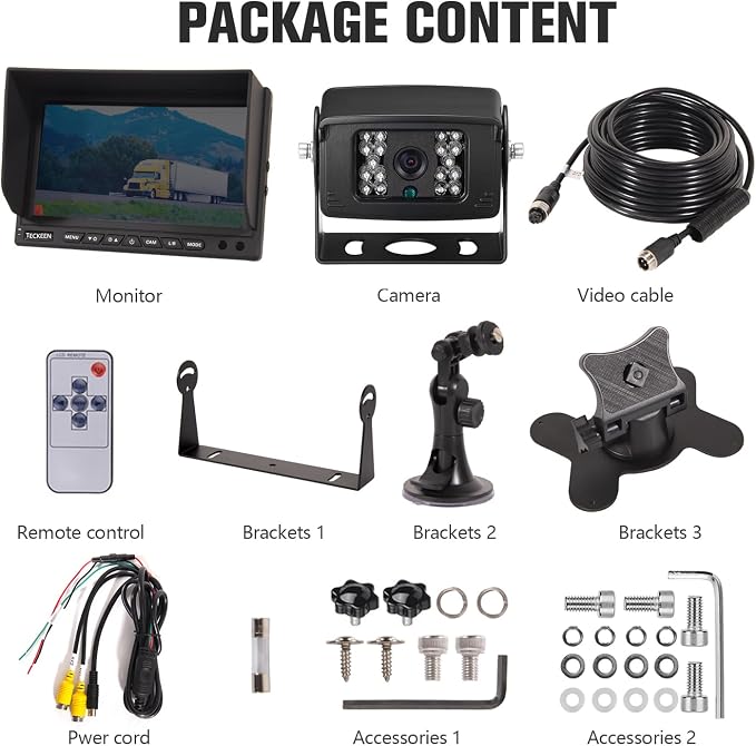 Truck Backup Camera System,Trailer Rearview cab cam Camera with 7 inch Monitor+ 4 PIN Camera Cable for Bus/Truck/Van/Trailer/RV/Camper/Motor Home/Vehicle