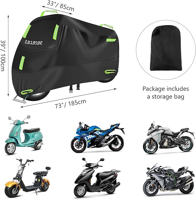 SECELES 300D Electric Bike Cover Waterproof Outdoor, 2 Lock Holes, 2 Buckles, 4 Reflective Strips, fit up to 76" Total Length Bike Electric Scooter (M: 72" * 33" * 39" for Bicycle)