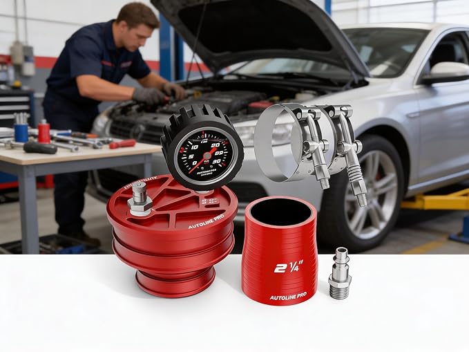 AutoLine Pro 2.25"(57mm) Premium BoostCap Turbo Boost Leak Tester - 6061 Billet Aluminum Cap - 30 PSI Gauge - Detects Intercooler, Charge Pipe & Intake Leaks