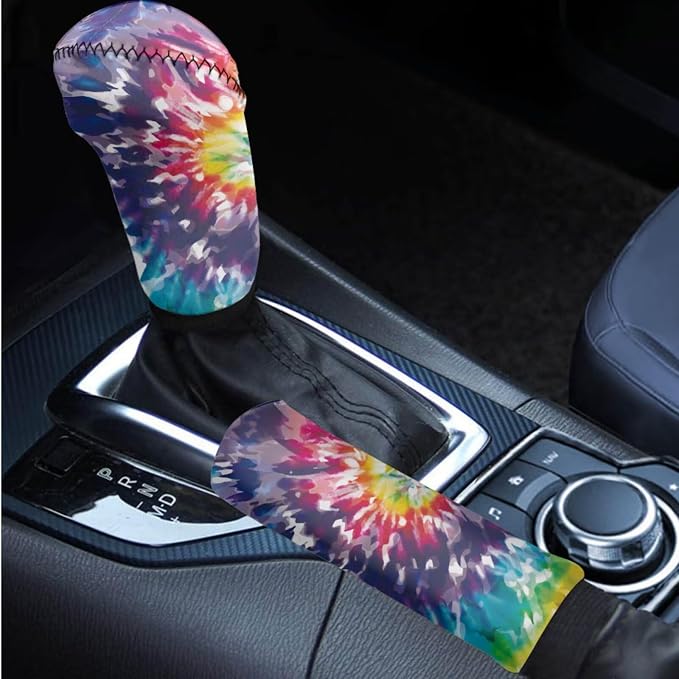 BIGCARJOB Tie Dye Print Car Accessories Full Set 12 Pcs Car Seat Covers Set for Front Back,Steering Wheel Covers,Armrest Pads,Coaster