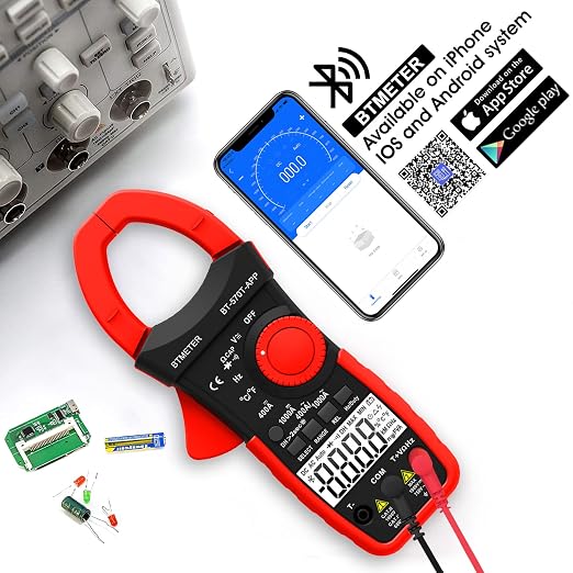 BTMETER AC/DC 1000A Clamp Multimeter, 4000 Counts Digital Clamp-on Meter with Data Logging Measure Amp Volt Ohm Capacitance Frequency Temperature Continuity, Electrical Tester 570T-APP