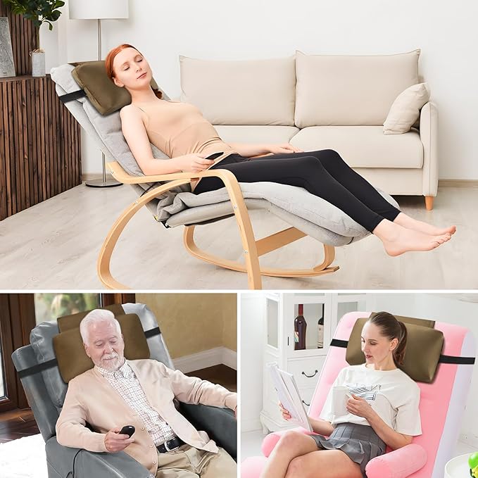 Head Recliner Pillow Adjustable Shredded Memory Foam Headrest Pillow for Recliners,Non-Slip Velvet Cushion for Pain Relief Neck Support Pillow for Travel Home Recliner Sofa Armchair (Brown)