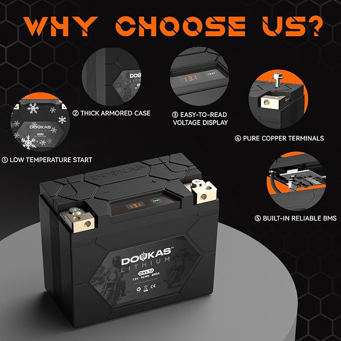 DKL30 YTX30L-BS 800A LiFePO4 Motorcycle Lithium Battery, 12V 8Ah Powersports Battery, Compatible Jet Ski, ATV, Lawn Mower, Scooter, Generator Battery, Snowmobile