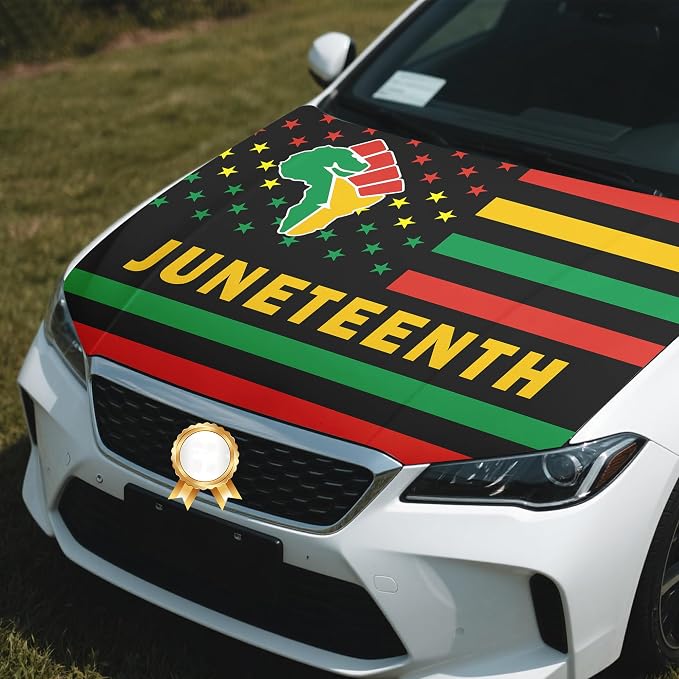 Juneteenth Flag Car Hood Cover - 4x5 Feet Car Bonnet Banner | Universal Fit, Elastic Polyester, Stretchable