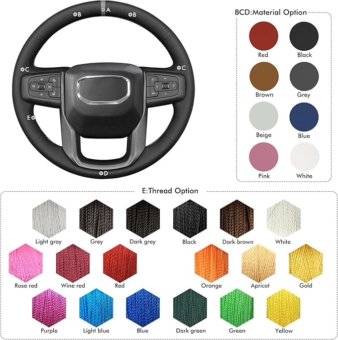 MEWANT DIY Stitching Car Steering Wheel Protector Wrap Cover for GMC Sierra 1500 2019-2023 / Sierra 1500 Limited 2022 / Sierra 2500 2020-2024 / Sierra 3500 2020-2024 / Yukon (XL) 2021-2023 Accessories