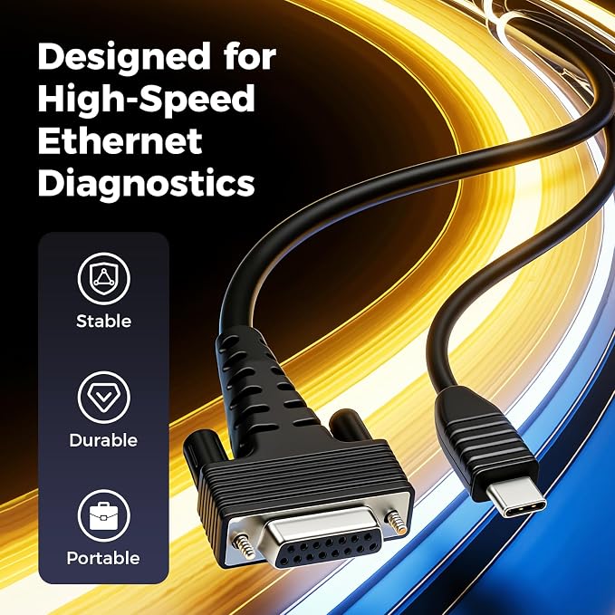 Launch DoIP Adapter Cable with USB-C and 16-Pin Male to DB-15 Female | Connector for Launch Creader Series CRP123X V3, CRP129X V3, CRP129X Plus V3, CRP919X Lite V2 - Faster 100 Mbps diagnosis