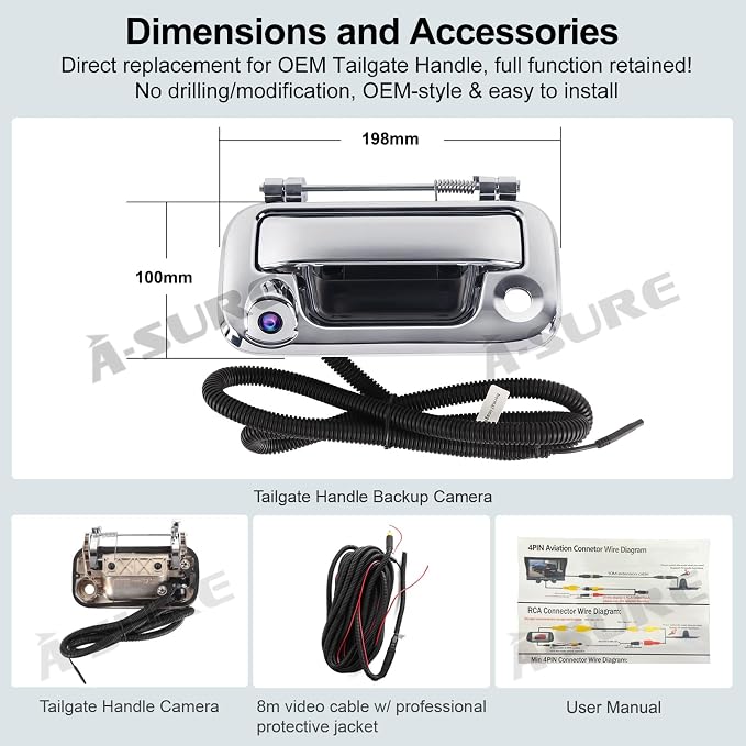 ASURE Tailgate Handle Backup Camera for Ford F150 2004-2014 - 1080P HD 170ยฐ Wide Angle Rear View Camera, IP68 Waterproof, Starlight Night Vision, Easy Install Kit for F250-F550 Super Duty 2008-2016