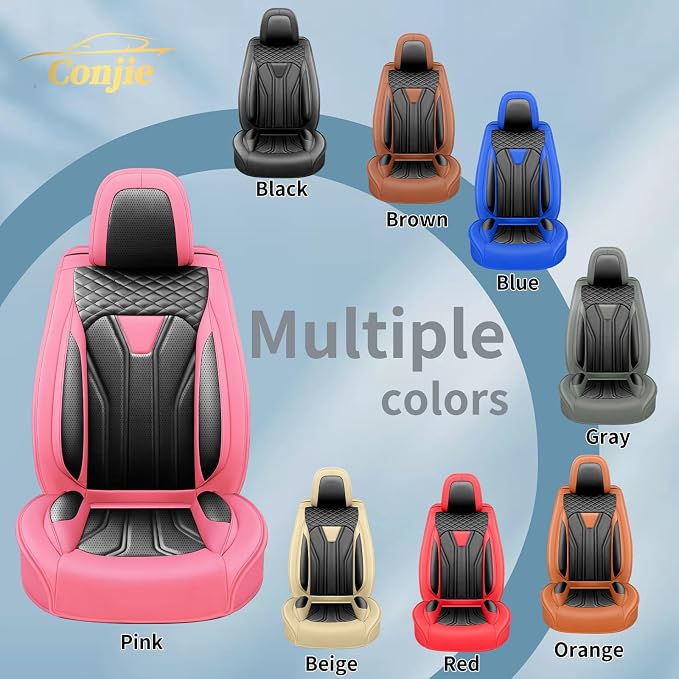Fit CRV CR-V Car Seat Covers Premium Leather for Honda CRV CR-V 2013-2025 2026. Waterproof, Anti-Slip, Scratch-Resistant & All-Weather Seat Cushion Protector (2 Front Seat,Pink&Black)