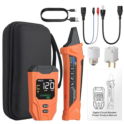 Proster Circuit Breaker Finder - Electrical Circuit Tracer with LCD Display and GFCI Outlet Tester, NCV Voltage Detector & Flashlight, All-in-One Electrical Tracer Kit for 90-135V AC (US Standard)