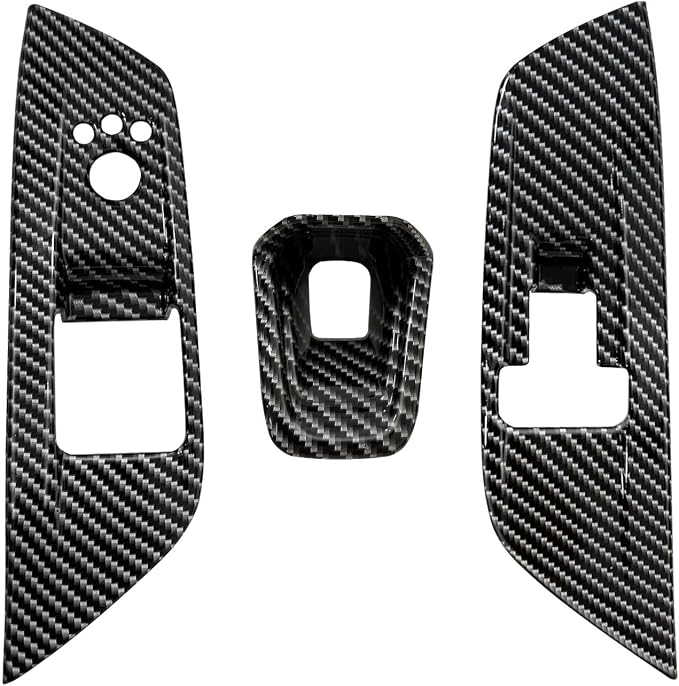 BestEvMod 3PCS Interior Decoration Trim Set of 3 Window Lift Switch Panel Cover & Steering Wheel Lower Spoke Trim Compatible with Dodge Charger EV 2026 2025 2024 Accessories (Carbon Fiber Pattern)