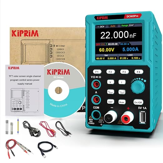 Kiprim 2-in-1 Programmable Power Supply and Multimeter (0-60 V 0-5 A) DC605Pro with Data Memory,High Precision,OCP,OVP, PC Software and USB Charging