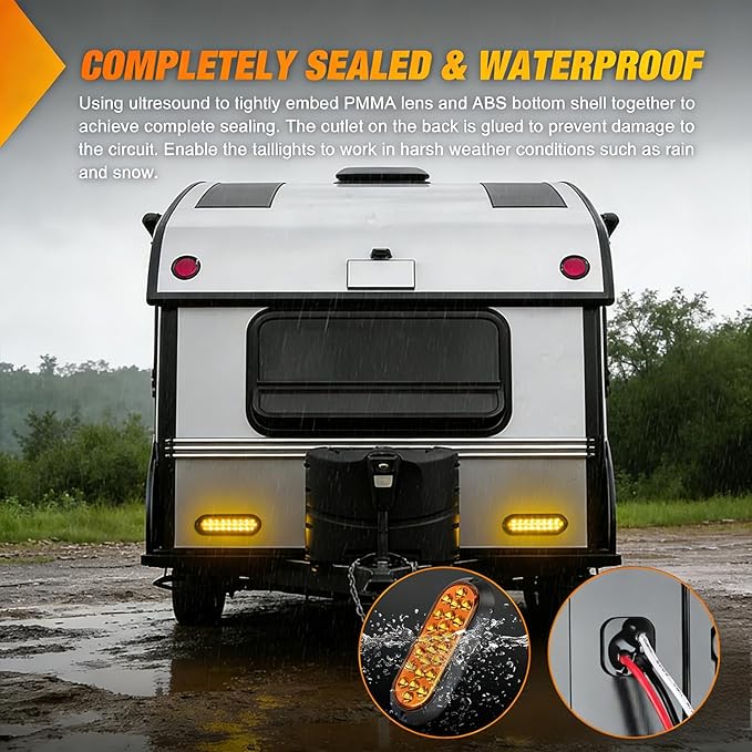 Nilight 6Inch Oval Tail Light 2PCS Amber 24LED Turn Signal Lights Surface Mount Sealed IP67 Waterproof for 12V Caravan Truck RV Camper Trailer Bus