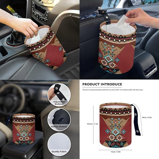 14Pcs Full Set Car Seat Covers Aztec Southwest Front and Rear Split Bench Seat Covers with Steering Wheel Cover Center Console Pad Safety Belt Pads Garbage Bag Cup Mats