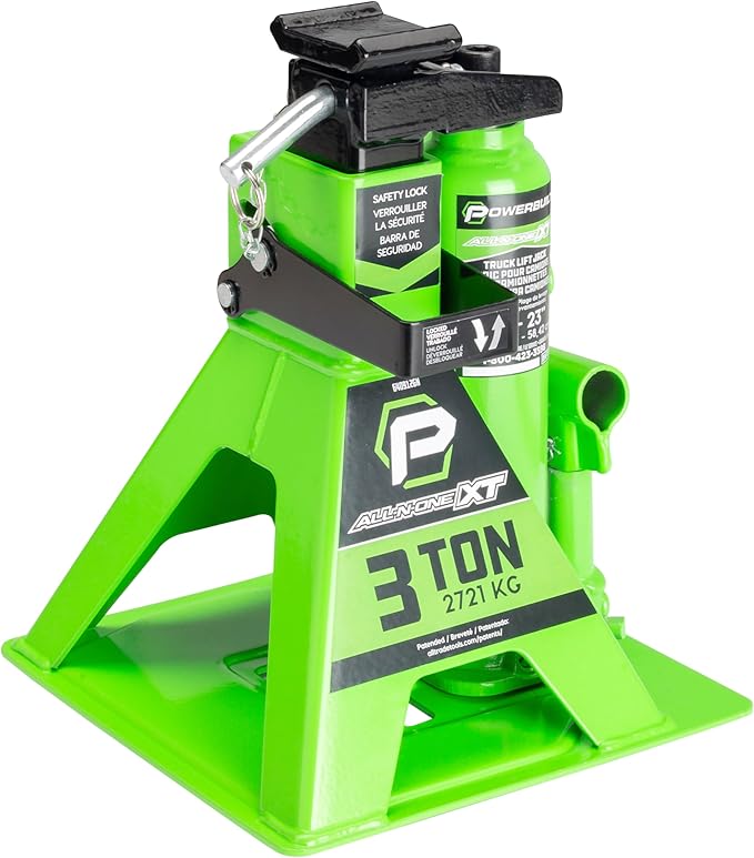 POWERBUILT 3 Ton All-in-One Hydraulic Bottle Jack and Jackstand in One, Compact, Wide Base, 11-21 Inch Range, Eliminates Jackstands, for Trucks, SUVs, RVs, Trailers, ASME, Not for Sedans - 640912