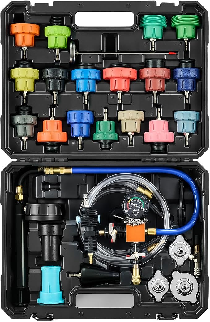 VEVOR Coolant Pressure Tester Kit, 47Pcs Radiator Vacuum Refill Kit with 3 Metal Adapters, Universal Fit, Automotive Cooling System Pressure Tester Tool, with Pressures Pump & Aluminum-Plastic Filler