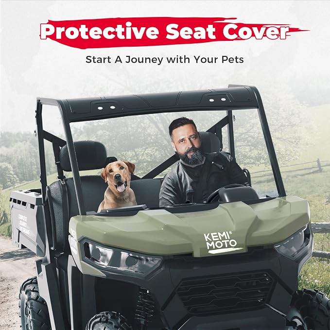 KEMIMOTO UTV Seat Covers Black Split Bench Compatible with Can Am Defender | Scratch-resistant 1680D oxford fabric, Waterproof,Easy to Clean, hook and loop,w/Headrest Cover Front Two Doors Split Bench