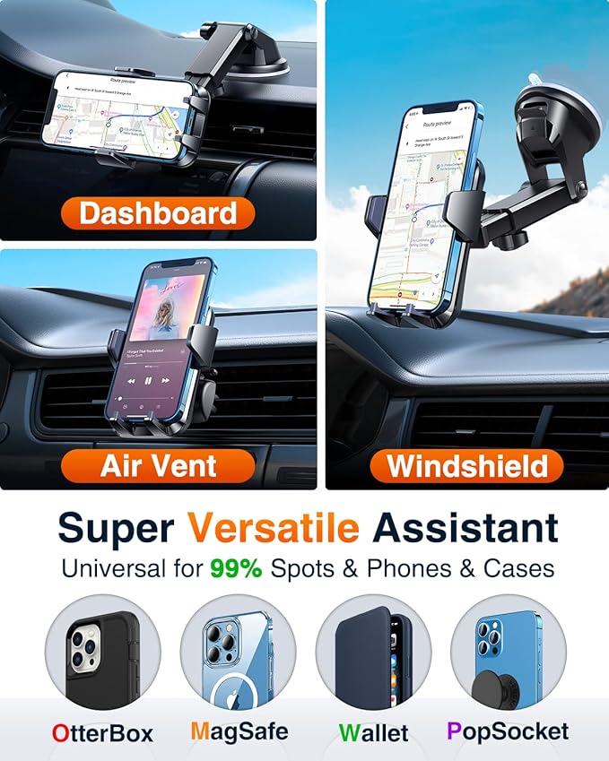 VANMASSใ85+LBS Strongest Suction & Military-Grade 2026 Ultimate Car Phone MountใPatent & Safety Certsใ Cell Phone Holder Truck for Dash Windshield Vent for iPhone 17 Pro Max Automobile Accessory Kits