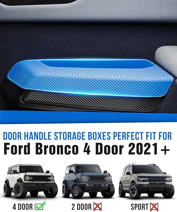 ROADER Front & Rear Door Handle Storage Organizer Compatible with Ford Bronco 2021-2025, Inner Insert Tray Box for Bronco Accessories 4-Door, Grab Create Car Storage Space by Handle Pocket 4PCS -Blue