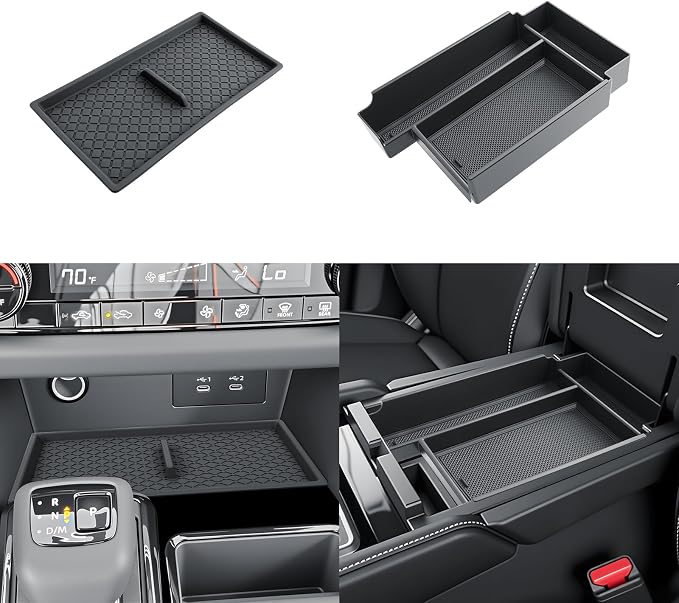 SKTU 2-Pack for 2026 Nissan Pathfinder Center Console Organizer for 2026+ Nissan Pathfinder SV Console Tray & Wireless Charging Mat Nissan Pathfinder 2026 Accessories ABS Tray (Only for Pathfinder SV)