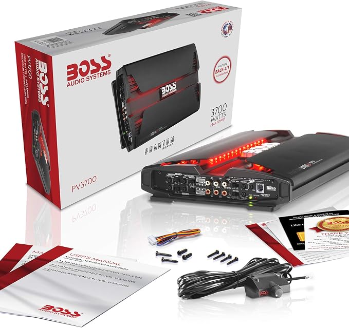 BOSS Audio Systems PV3700 5 Channel Car Stereo Amplifier – 3700 High Output, 5 Channel, 2/4 Ohm Stable, Low/High Level Inputs, High/Low Pass Crossover, Full Range, Bridgeable, for Subwoofer