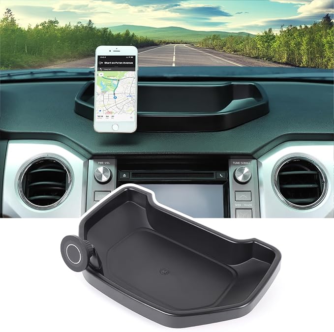 Black ABS Car Center Console Dash Table Storage Tray Fit for Toyota Tundra 2014-2021 Instrument Organizer Phone Holder Cradle Accessories (with Mobile Phone Holder(C))