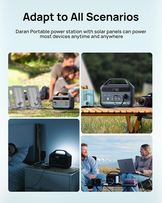DARAN Portable Power Station 300W(600W Peak), 192Wh LFP Battery, Solar Generator w/2 AC Outlets, USB-C PD 60W, LED Light, Power Bank for Camping, RV, Travel, Home Emergency(Solar Optional)