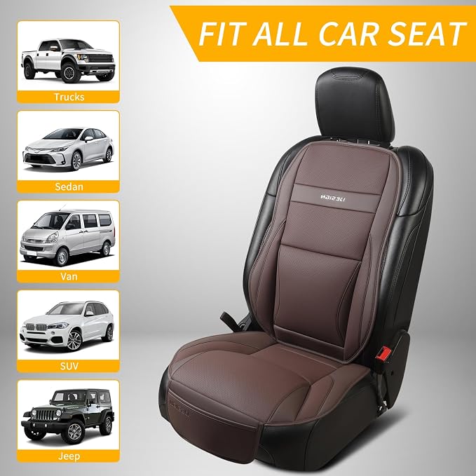 Car Seat Cover Protector for Front Seats – Waterproof, Breathable Faux Nappa Leather, Airbag Compatible, Dual Support for Waist & Legs, Universal Fit for Sedans, SUVs, Pickups (2pcs, Brown)