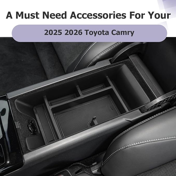LUWU Center Console Organizer Compatible with 2025 2026 Toyota Camry Accessories Armrest Console Armrest Storage Box Glove Organizer Tray Secondary Insert ABS Material with Sunglasses Holder
