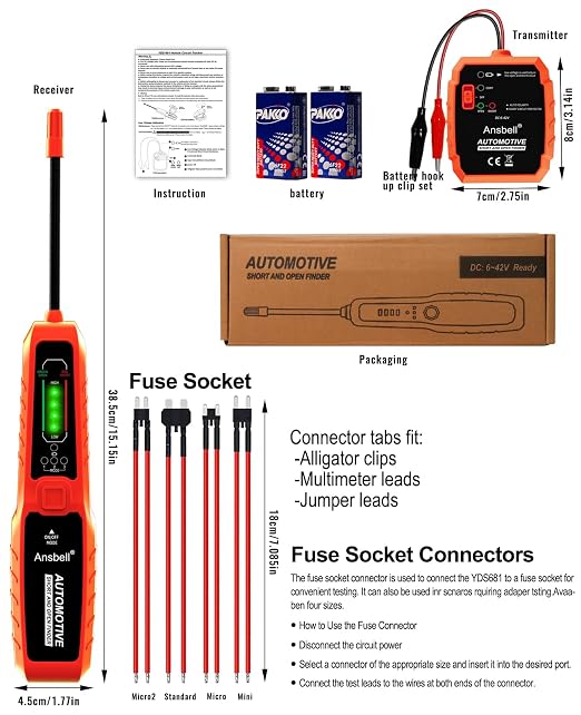 Automotive Circuit Tracer & Short Open Finder, DC 6-42V Professional Electrical Wire Tracer with Tone Generator, Diagnostic Tool for Cars, Trucks, DIY Repair