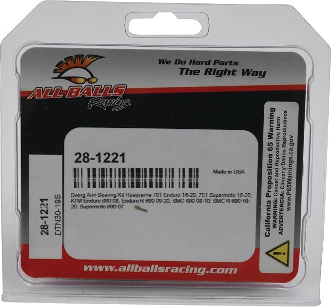 All Balls Racing 28-1221 Swing Arm Bearing Kit Compatible with/Replacement for KTM 690 Enduro R 2009-2015, 690 SMC 2007-2010