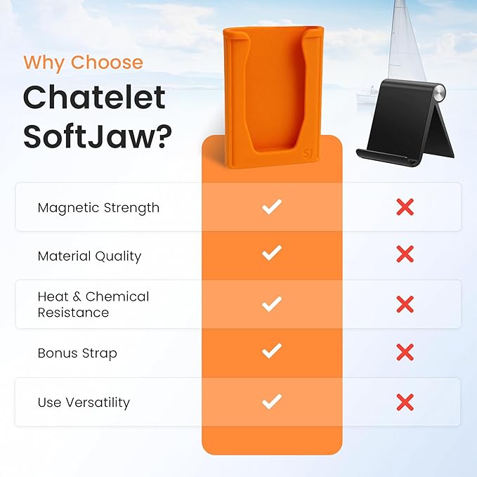 Chatelet SoftJaw Magnetic Phone Holder – Universal Rugged Phone Mount for Work, Boats, Trucks, Camping, Pool Umbrellas & More | Super Strong Magnets + Bonus Strap | USA Made (Orange, Phone)